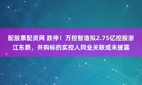 配股票配资网 跌停！万控智造拟2.75亿控股浙江东爵，并购标的实控人同业关联或未披露